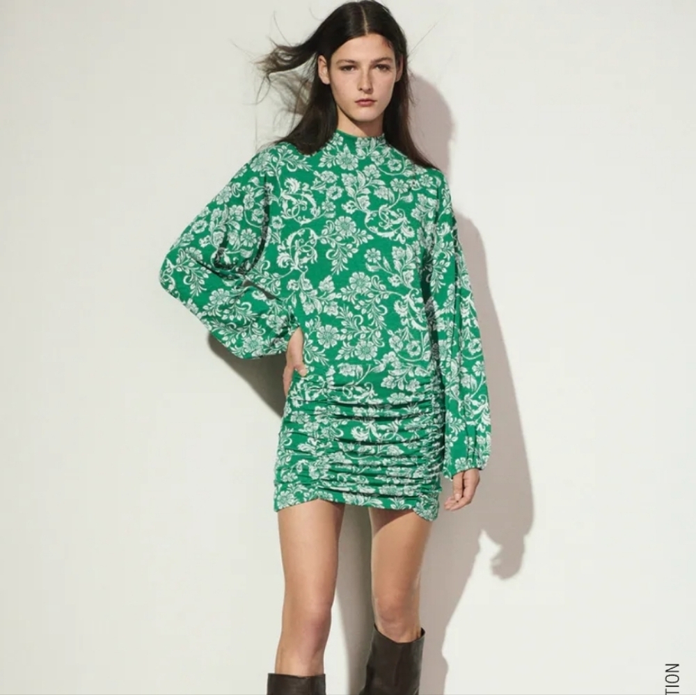 Zara Balloon-Sleeve Jacquard Dress NWT